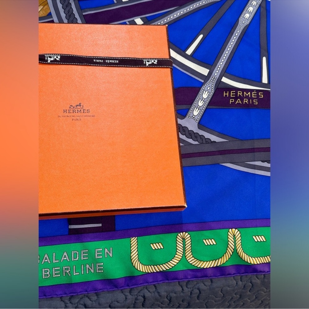 Hermes Blue and Green Silk Scarf